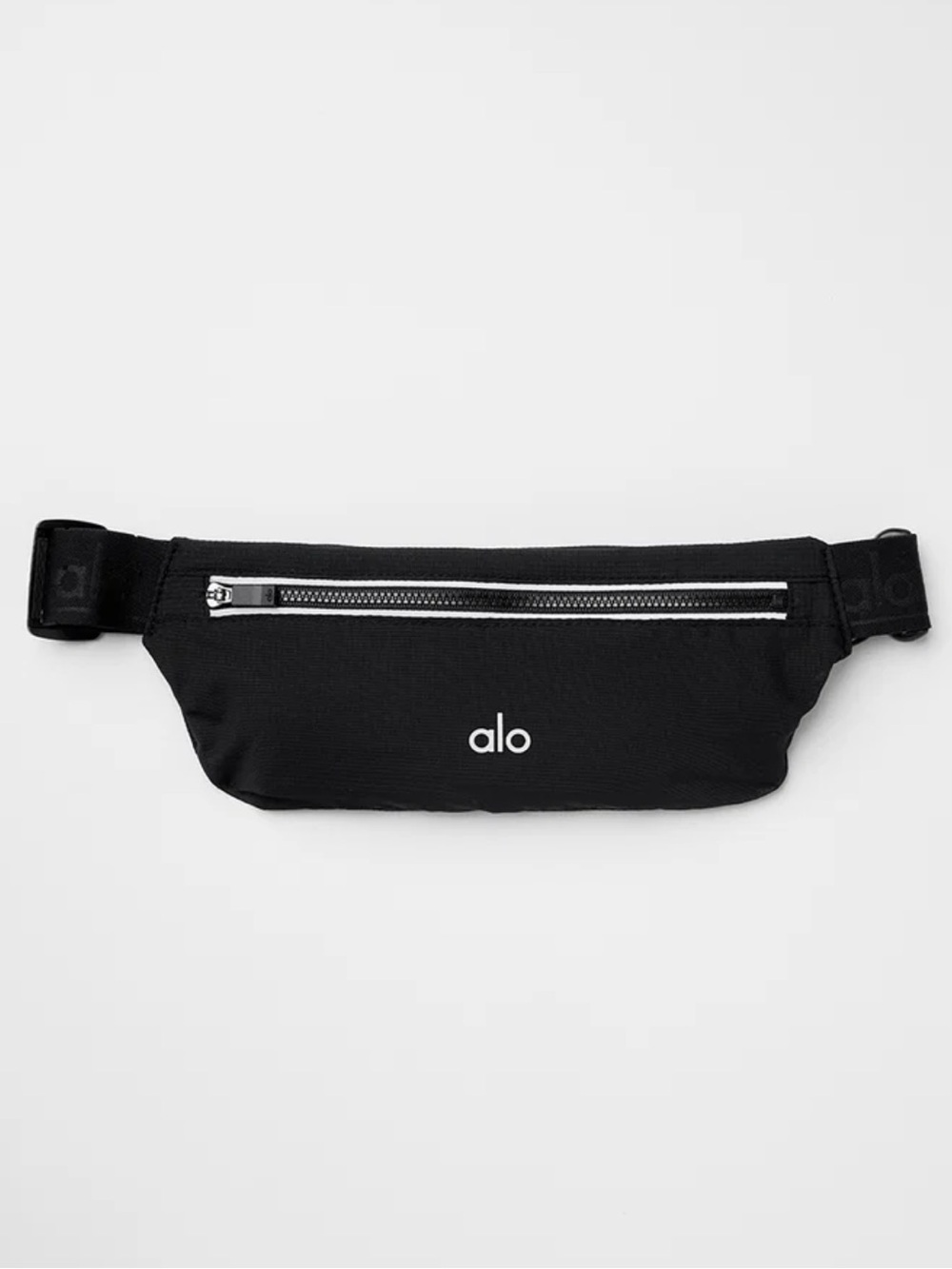ALO Yoga Black Belt Bag with Silver Zipper